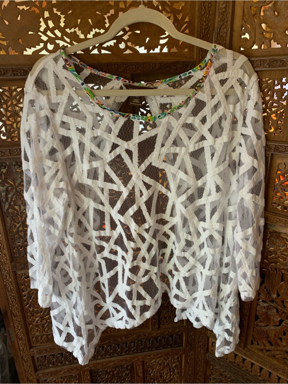 Multiples White Sheer Geometric Overlay Tunic